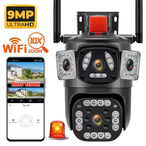 6K 9MP Triple Lens Security Camera Outdoor, WiFi Surveillance Camera with 360° PTZ, 10X Zoom, Auto Tracking, Night Vision, SD/Cloud Storage