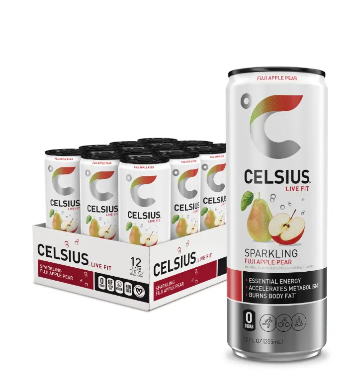 CELSIUS Sparkling Fuji Apple Pear, Functional Energy Drink 12 fl oz Can (Pack of 12)
