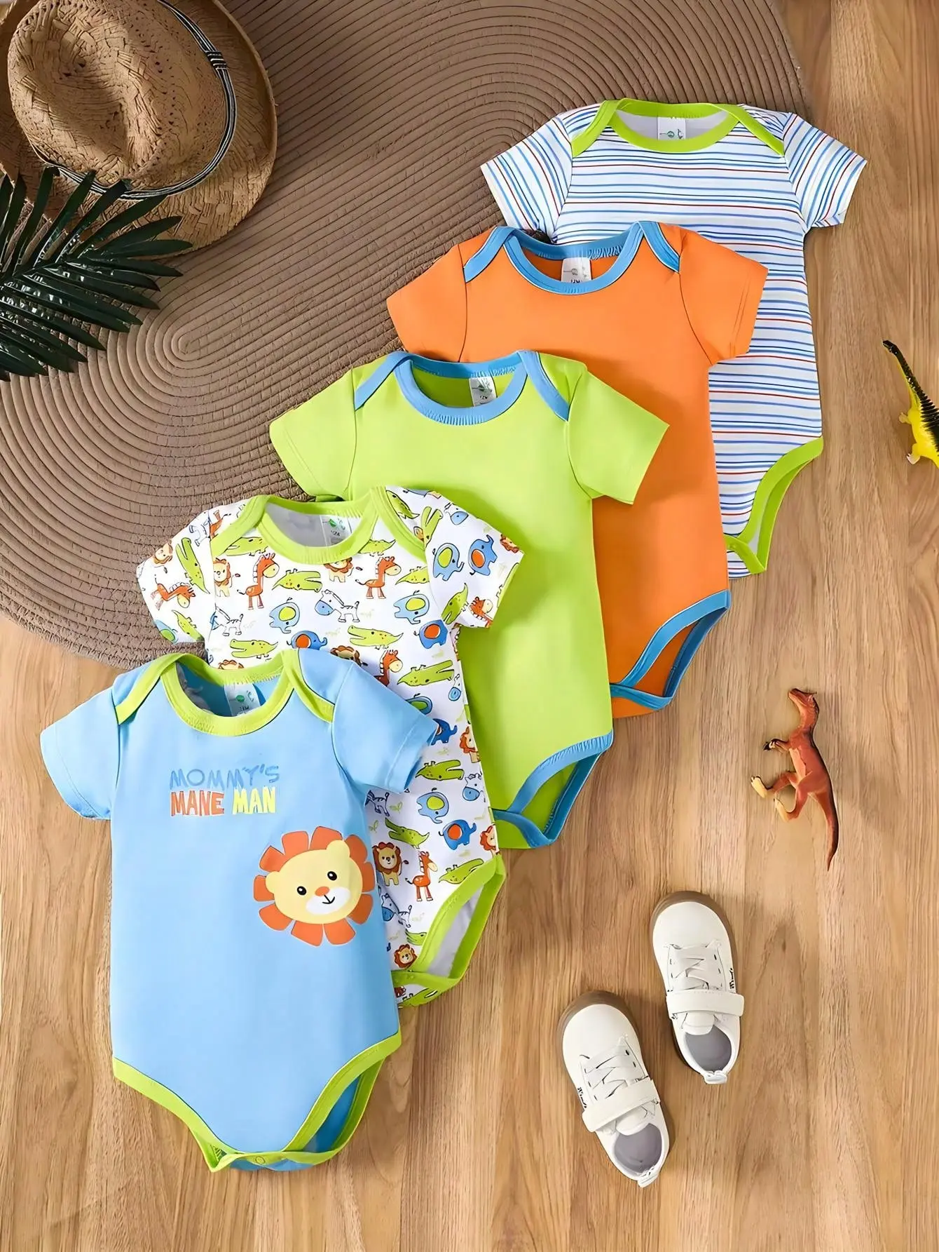 5-piece baby triangle jumpsuit, baby boy sunflower lion, newborn cotton gentleman airplane jumpsuit, Hayi home crawling suit
