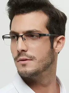 Vintage Half Frame Anti-Blue Light Glasses, Fashionable Versatile Small Square Flat Mirror, Casual Style, All Seasons, PC Material