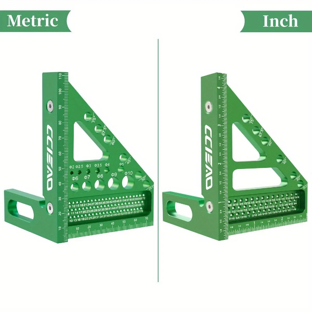 3D Multi Angle Triangle Ruler with Positioning Pin, Metric & Imperial 22.5-90°, Ideal for Woodworking, Construction, DIY Crafts, Woodworking Square Protractor, Measuring Tool