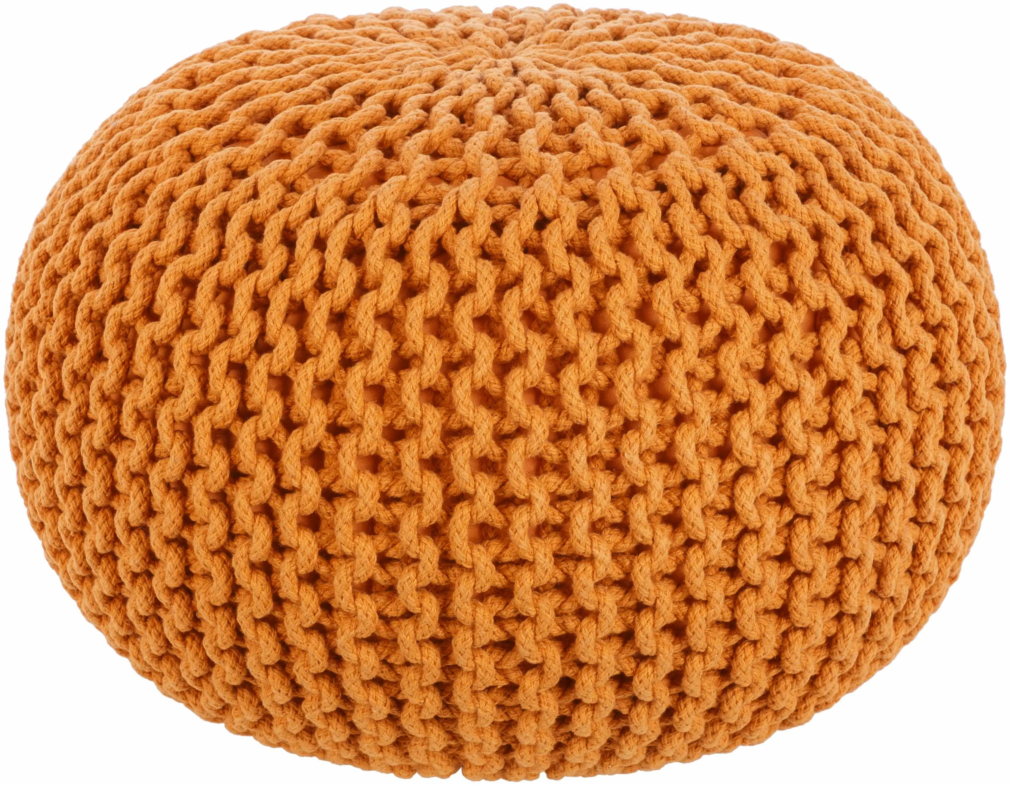 Morimondo Orange Knitted Cotton Round Shape Pouf - Indoor Furniture Foot Rest Stool with Cushion