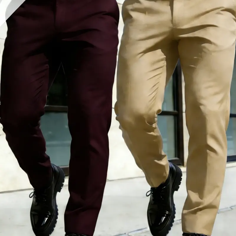 2-Pack Men's Loose Straight Leg Elastic Business Pants, Solid Color Formal Pants, Casual Fashionable Pocket, Suitable for Formal and Casual Occasions, Work and Weekend Wear
