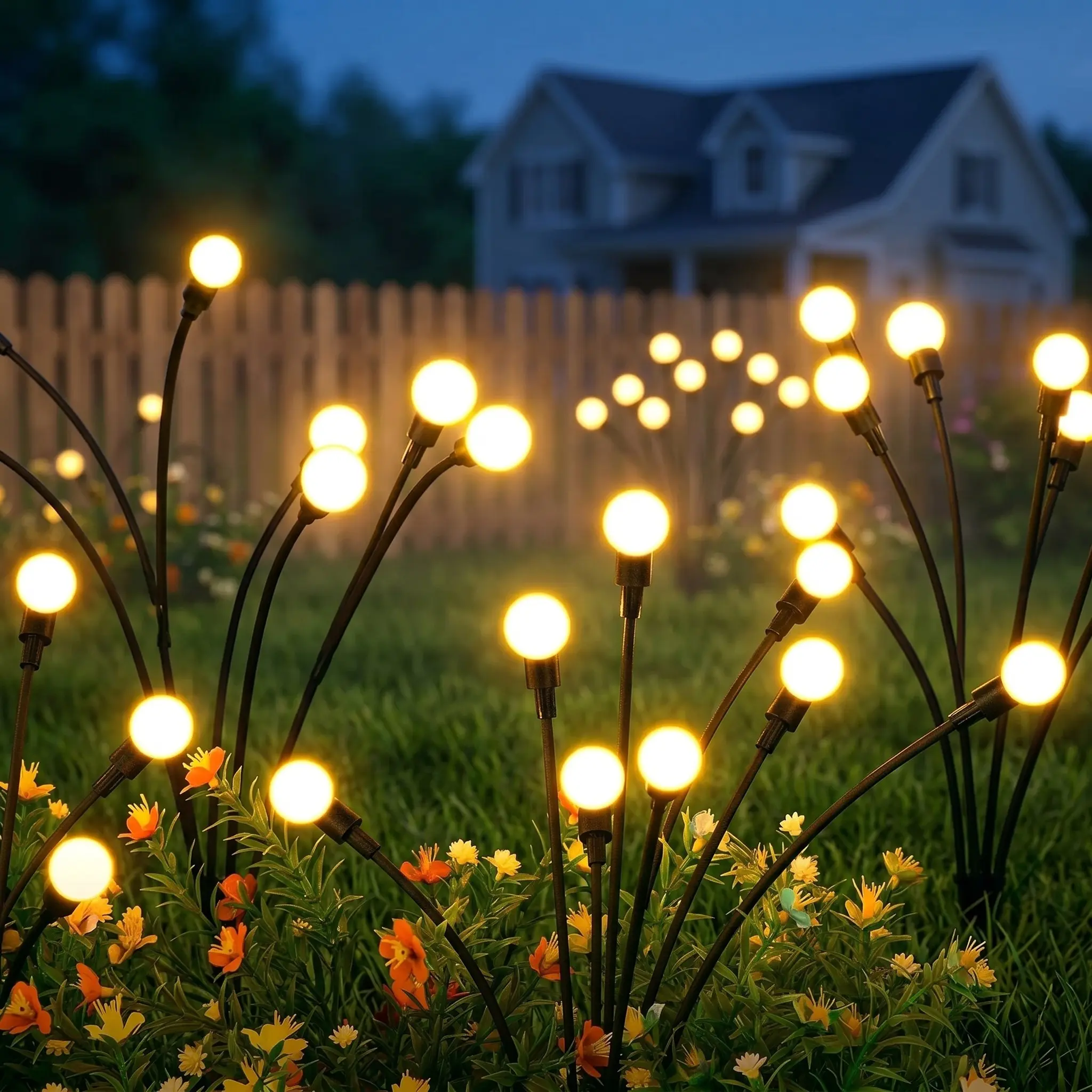 Solar Garden Lights 2-Pack, 20-24 LED Firefly Twinkle Lights, Auto On/off Day/night, Lawn Path Yard Wedding Party Christmas Gift, Solar Outdoor Lights, Solar Outside Lights