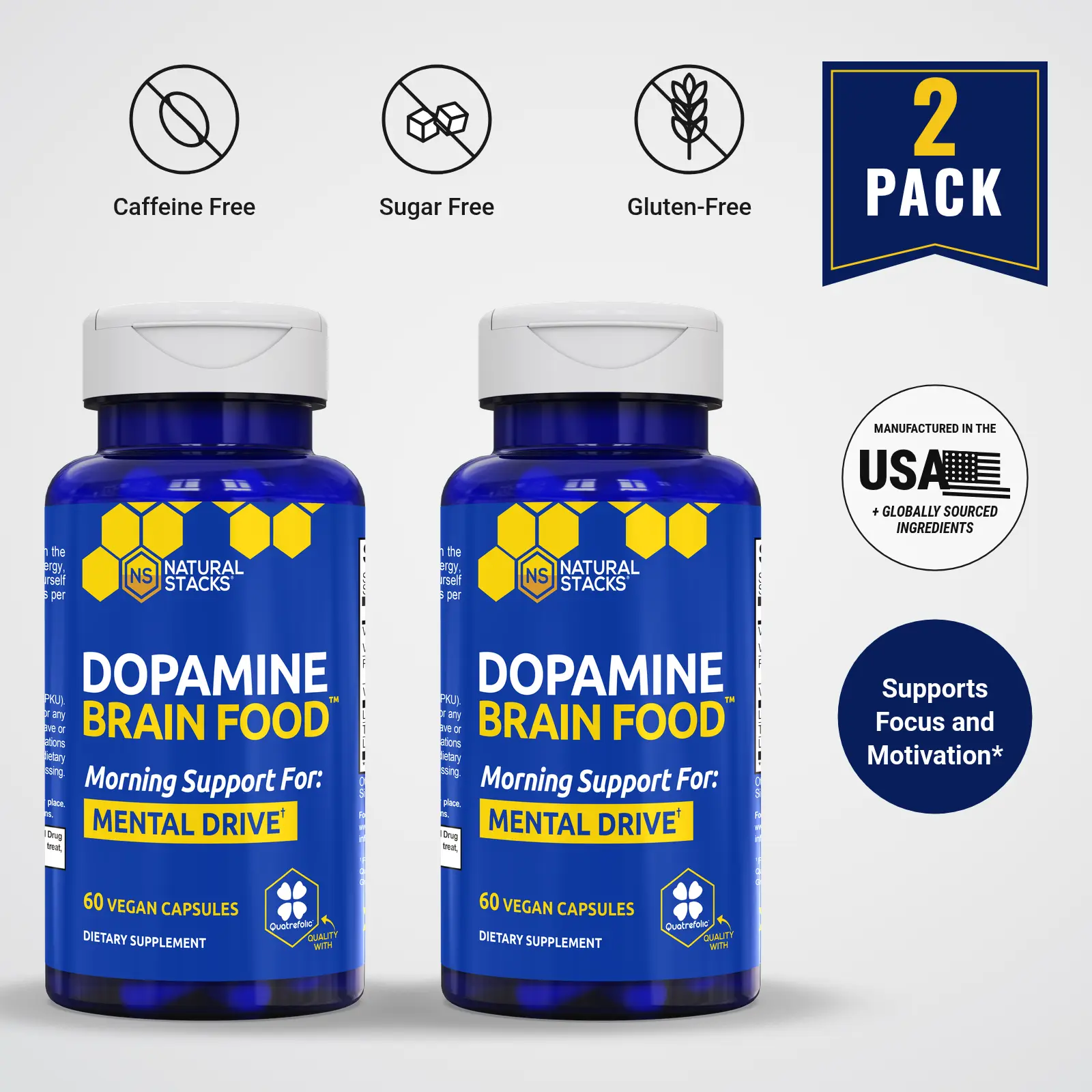Dopamine Brain Food - 2 Pack - Dopamine Brain Food Supplement w/L-Tyrosine - Promotes Mental Drive, Clarity & Focus