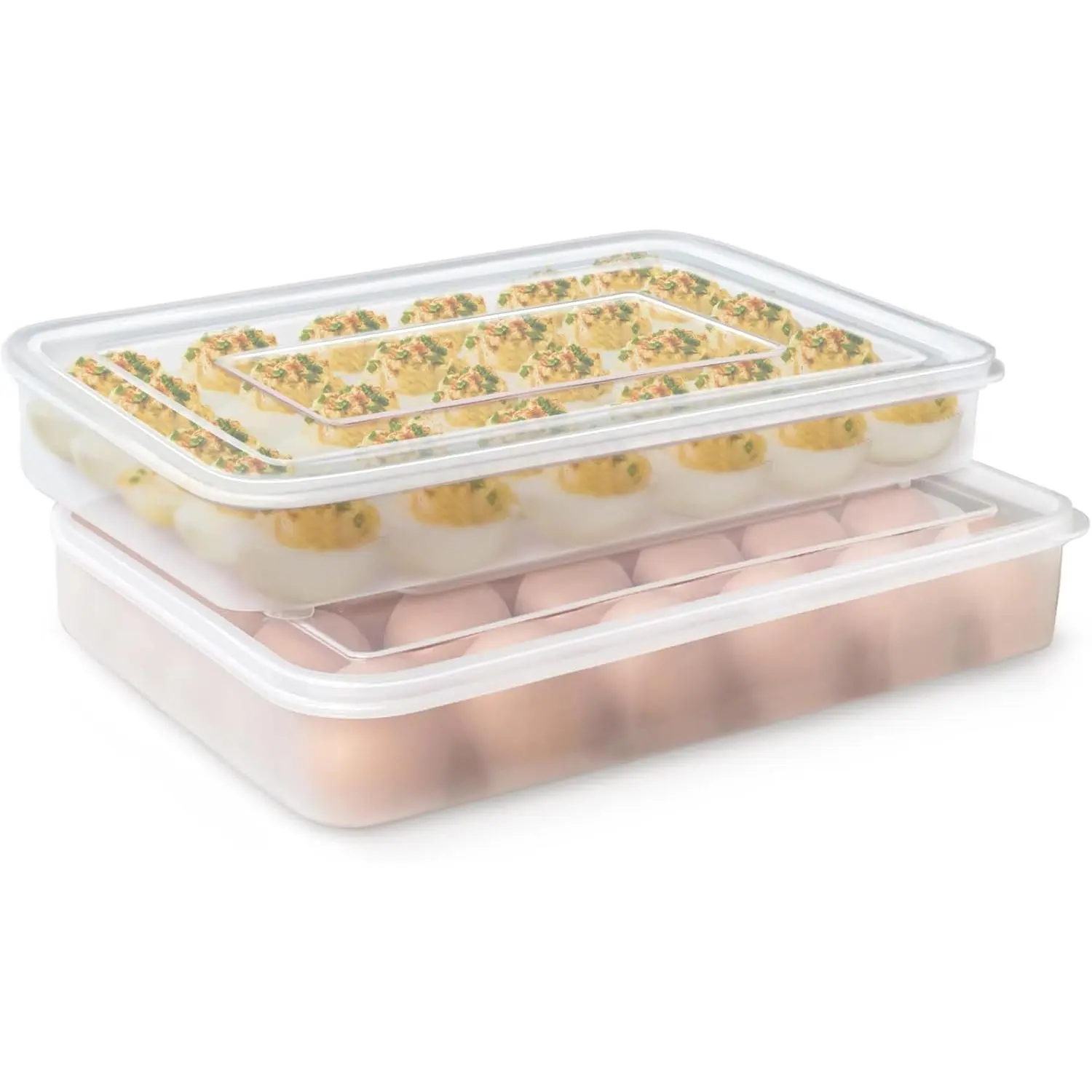 2 count Deviled Egg Containers with Lid,Plastic Egg Holder for Refrigerator,Stackable Clear Egg Tray Carrier for Kitchen,Keep Fresh(60 Eggs)