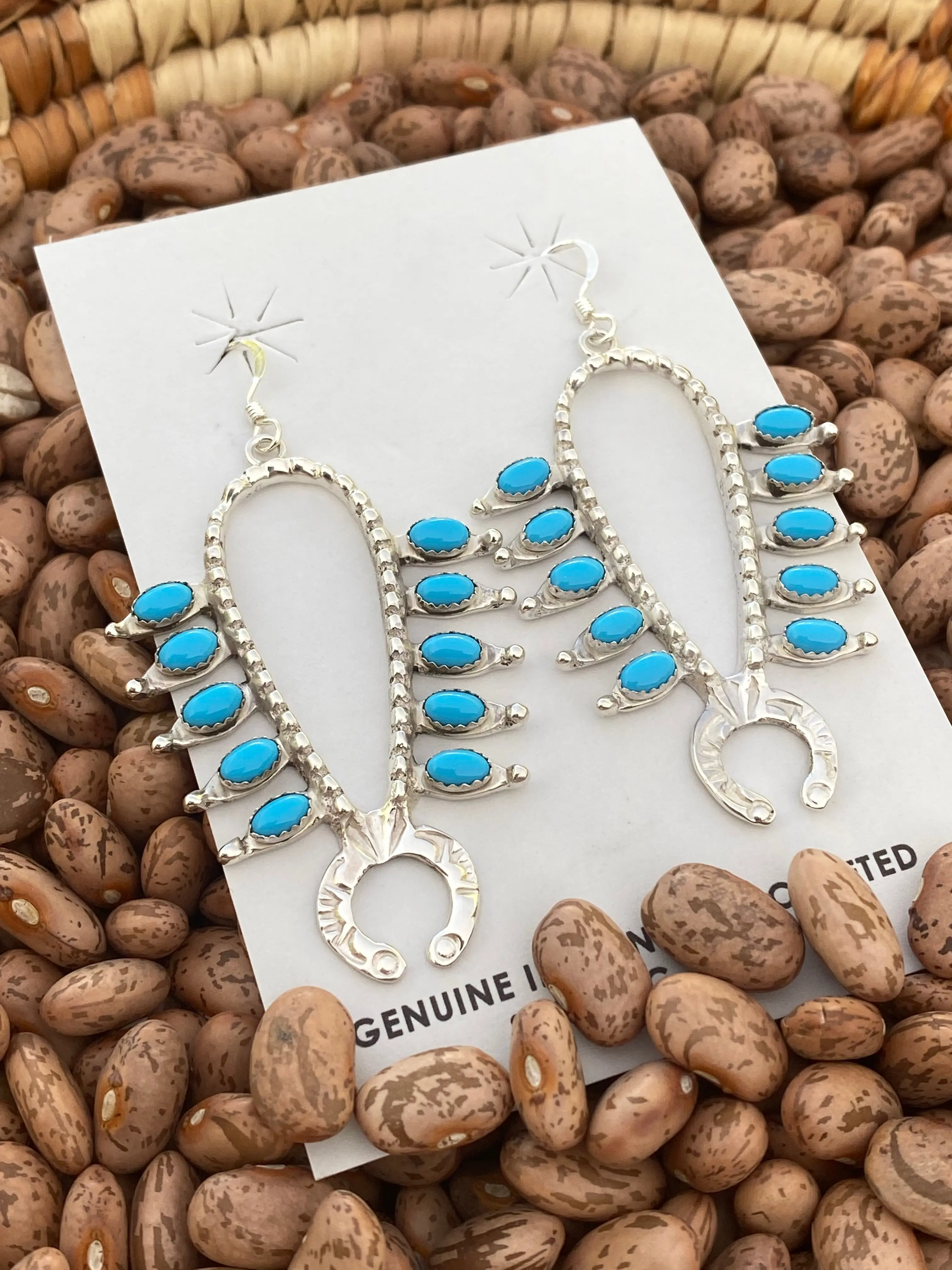 Handcrafted Sterling Silver & Turquoise Squash Blossom Earrings