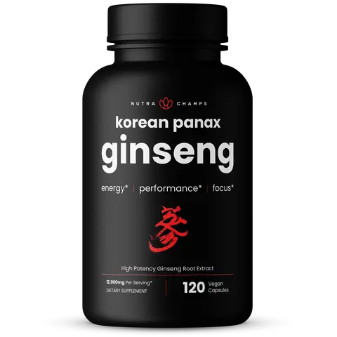 NutraChamps Korean Red Panax Ginseng Capsules | Extra Strength Ginsenosides for Energy, Focus, Performance, Vitality & Immune Support | Korean Ginseng Root Extract (120, Red)