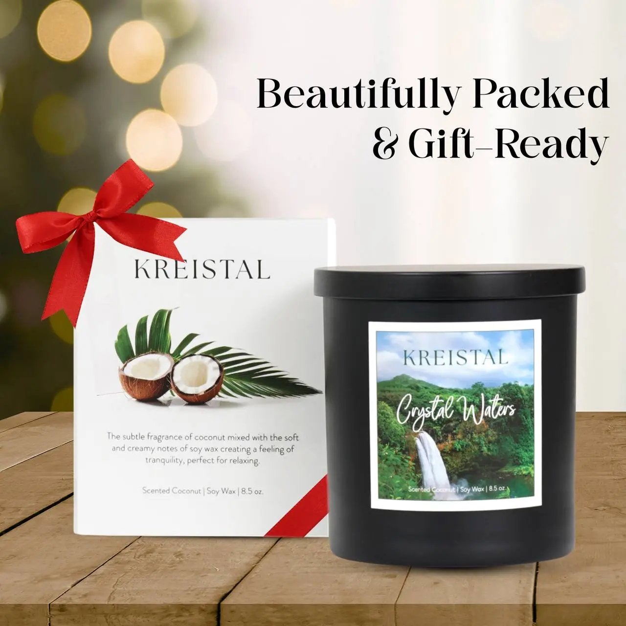 KREISTAL Crystal Waters Scented Candle – Vegan Coconut & Soy Wax, Lead-Free Wick, Up to 60-Hour Burn Time, Gift-Ready 8.5 oz Candle