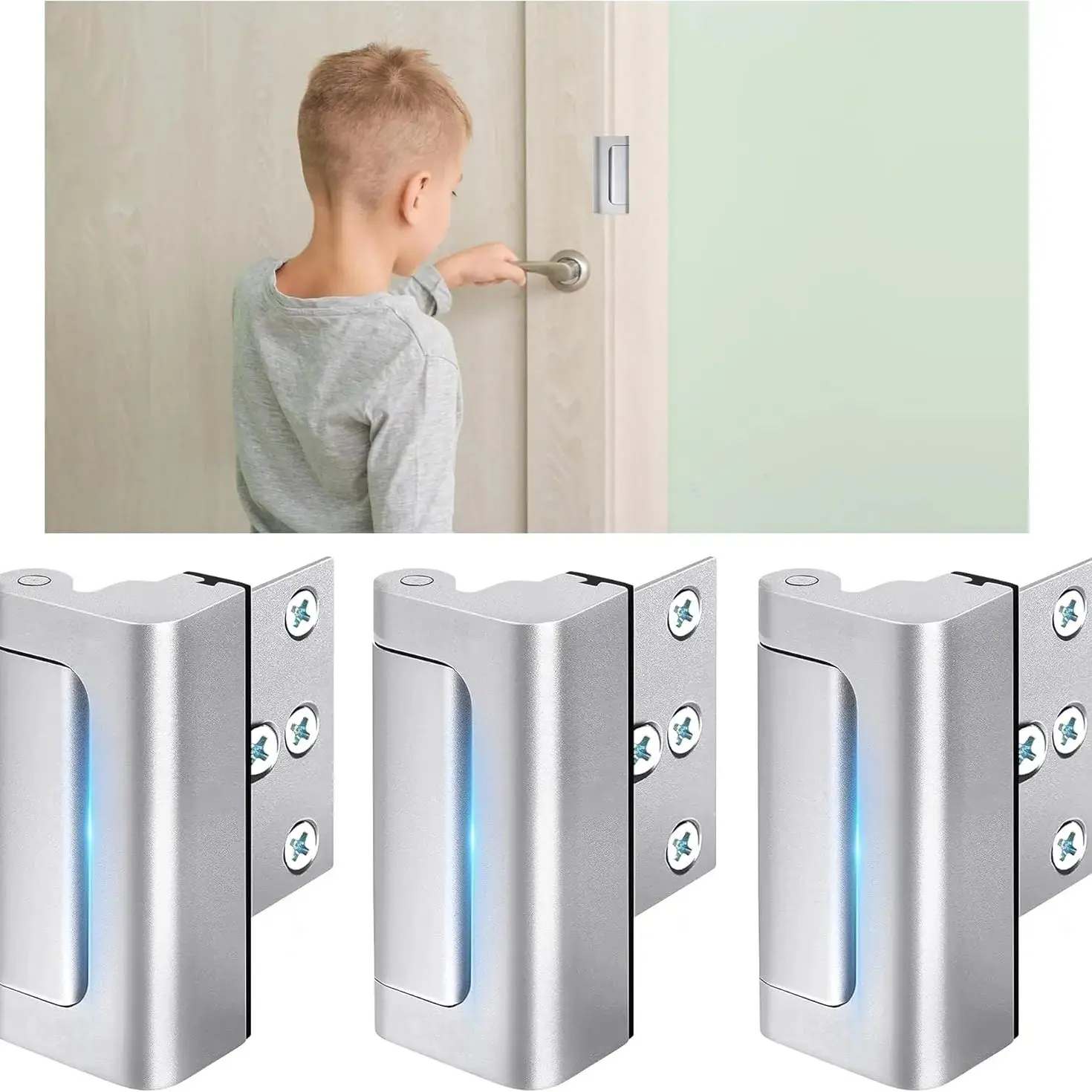 3 Pack Door Reinforcement Lock, 800 Lbs Anti-Kick Home Security, Secure Lock, Child Proof Front Door Lock, Easy Install Kids Safety Lock, Childproof Design, Easy Installation