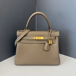 Pre-owned HERMÈS Leather tote bags Hermes Kelly 28 Togo 18 Etoupe (db020326m0)