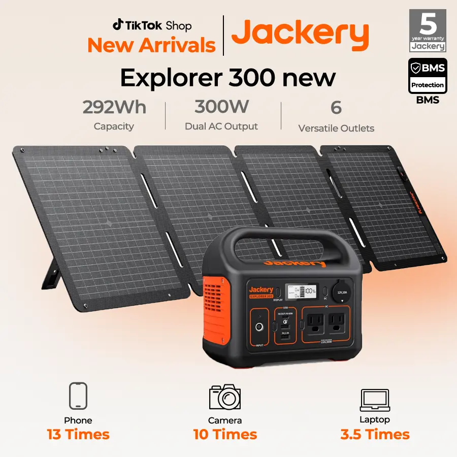 Jackery Portable Power Station Explorer 300, 292Wh Backup LiFePO4 Battery, Solar Generator for Outdoors Camping Travel Hunting Blackout (Solar Panel Optional)