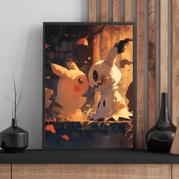 Pikachu and Mimikyu Poster, Anime Print, Bedroom Aesthetic, Unframed Japanese Style Art, Home Decor, Gift Perfect Dining Room Wall Art Decorative Wall Art
