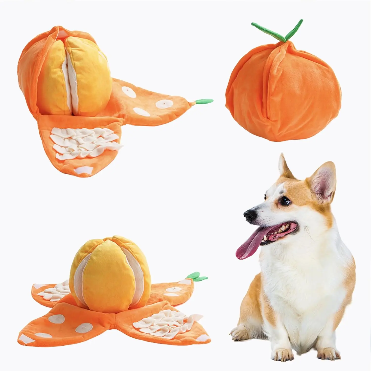 Nocciola 5-in-1 Orange Dog Enrichment  for Medium Dogs Interactive Tug Hide and Seek Puzzle with 4 Squeaky  Snuffle Mat for Treats IQ Training Soft Plush Bite Resistant Inflatable Balls Set Chirping Flapping Bird toys, Fabric, Active Movement, Tangerine