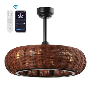 Cassidy 23" 6-Light Modern Bohemian 6-Speed Metal/Rattan Mobile-App/Remote-Controlled Height-Adjustable Lantern LED Ceiling Fan