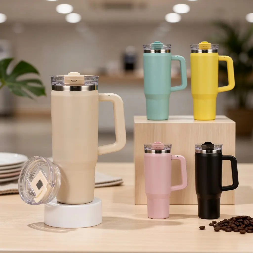 Tradeysum 30oz Insulated Stainless Steel Vacuum Flask - Leak-Free, Double-Wall Tumbler with Hidden Retractable Straw Handle, Powder Coated Surface, SK Material Lid, 12H Hot/24H Cold, for Gym Travel, Coffee Compatible (Waterproof Insulation Option), Leak-F