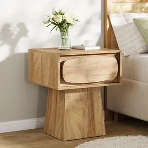 TRIBEWOOD Nightstand Bed Side Table with Drawer Storage, Night Stand for Bedroom, Hallway, Mid Century Modern Nightstands, 21.6" Small Dresser with Natural Wood Grain Print, Bedside Furniture Table