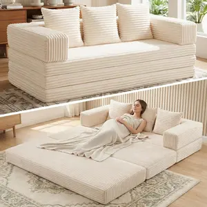 Winzoo Convertible Sofa Bed Couch, 78’’ Oversized 4-in-1 Boneless Couches with Removable Armrests Backrest, Corduroy Futon Sofa Bed, Foldable Mattress Sleeper Sofa for Living Room Bedroom