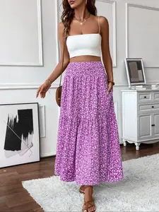 Women's Ditsy Floral Long Skirt, Bottom, High Waist A-Line Boho Style with Pockets, Casual Summer Beachwear, Y2K Farmhouse Fashion, Bohemian