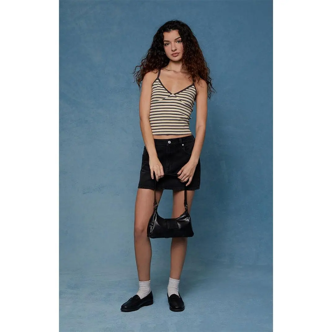 Pacsun Women's Bella Black Mid Rise Jean Mini Skirt