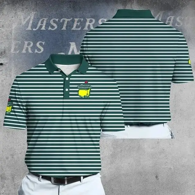 Green and White 2025 Masters Tour Horizon Golf Polo Shirt for Men Lightweight Sport Outfit