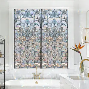 1PC Classic Retro Rhombus Grid Window Sticker with Rhinestones, Decorative Decal, Holographic Light Effect Decorative Window Film for Home, Office & Closet