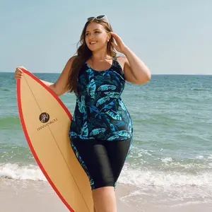 【12-28W】Hanna Nikole Plus Size Two-Piece Swimsuit Women's Sun Protection Knee-Length Swim Shorts Tummy Control Outdoor Swimsuit Tankinis Set Outdoorfun