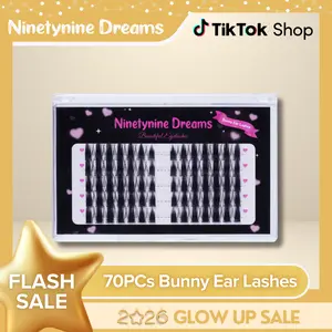 Ninetynine Dreams 70PCs Bunny Ear Lashes | 10–14mm C++ Curl Dramatic Spiky Anime Manhua Style False Eyelashes, Waterproof Long-Lasting Reusable DIY Clusters — Ultra-Thin Band, Bold & Eye-Catching Look