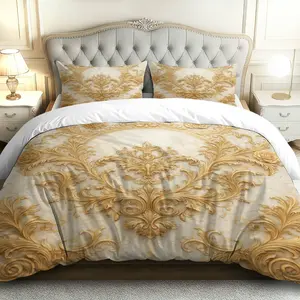 3PCS Duvet Cover Set, 1 Duvet+2 Pillowcases (Without filler), Baroque Vintage Luxury Elegant Ornate theme, Christmas bedding set, Decorative Pattern Suitable for decoration Bedroom Hotel Guestroom Master Room.