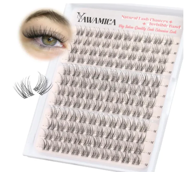 Yawamica Natural Lash Clusters Clear Band Eyelash Clusters 10-14mm Lash Extension Wispy Individual Lashes C Curly Cluster Lashes DIY Cluster Eyelash Extensions Natural Look by Self (Venus)