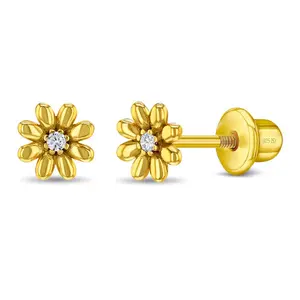 Puffed Blossom Kids / Children's / Girls Earrings Screw Back - 14k Gold Over Sterling Silver