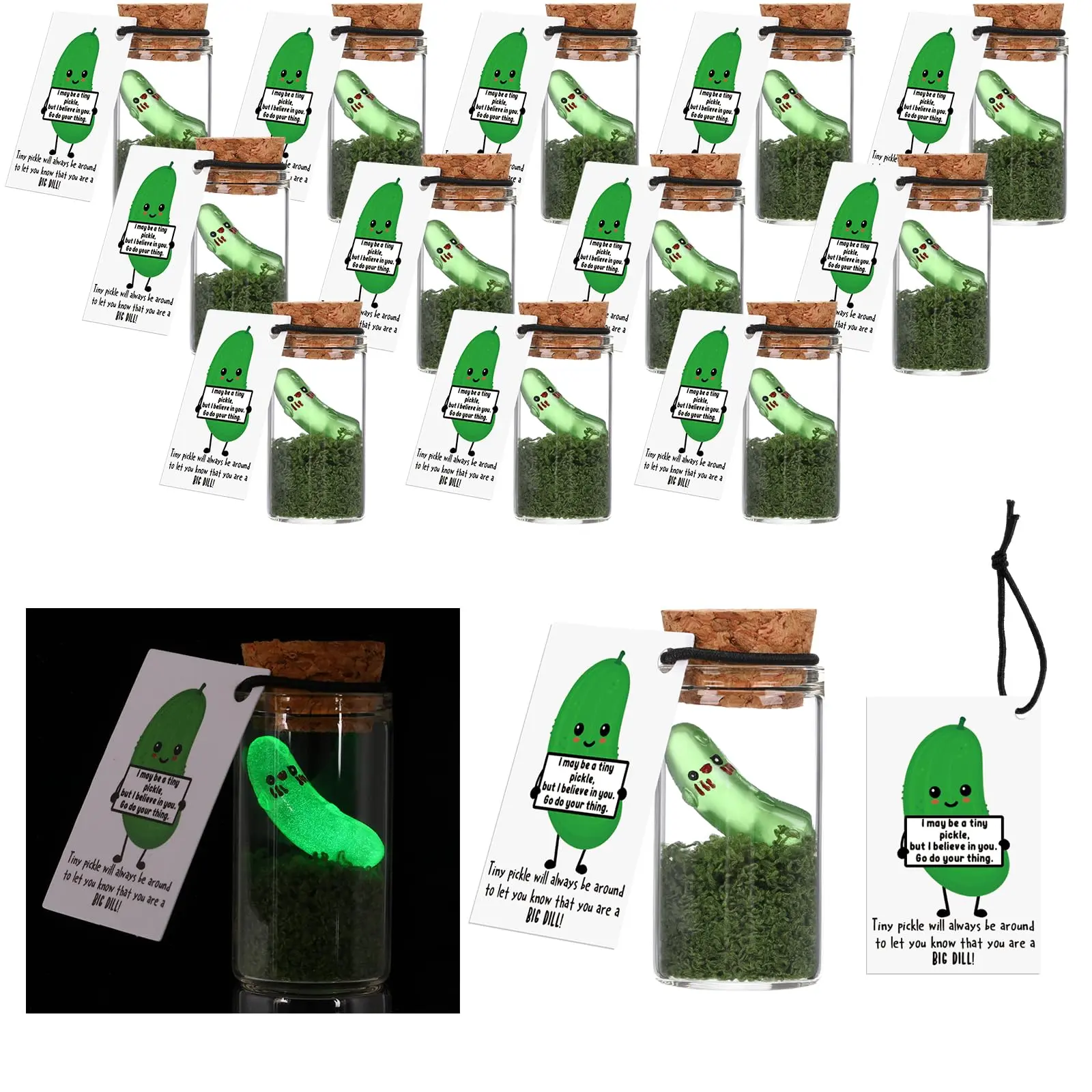 Employee Appreciation Gifts 20/30/50 Sets Mini Glowing Pickle Figure Jar Glasses with Positive Cards Emotional Support Bluk Gifts for Team Coworker Teachers Students Healthcare Worker for Teacher Appreciation Week Nurses day 2026 Grad Season Party Favors,