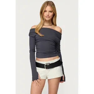 Milane Ruched Off Shoulder Ribbed Top