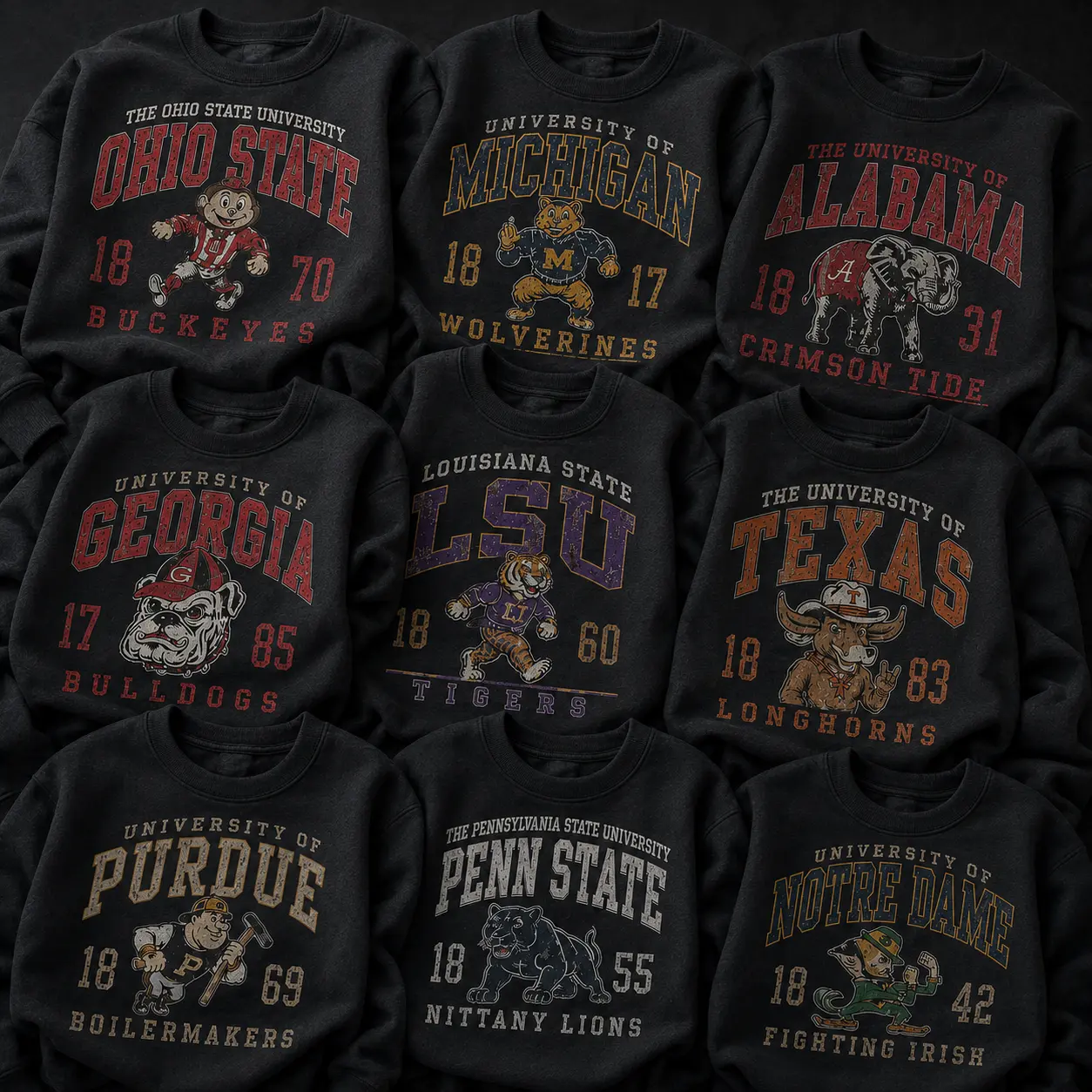 Vintage Black All Team Football Mascot Sweatshirt, Retro College Team Graphic Sweatshirt, Distressed Game Day Fan Apparel Gift for Men Women