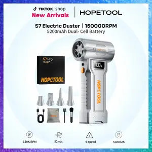 HOPETOOL S7 Electric Air Duster, 150000 RPM Brushless Motor Compressed Air, Cordless Keyboard Cleaner, Dual Battery Rechargeable Blower for PC, Car Detailing & Outdoors