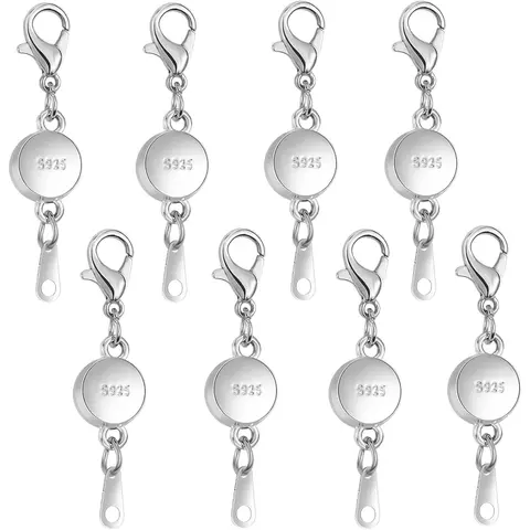 925 Silver Classic Magnetic Clasp - 0.4 inches Diameter Round Ball Loop Clasp Converter, Quick On-Off Secure Lock, 8-Pc Project Set with Elegant Touch for DIY Jewelry Making, Accessories for Beading