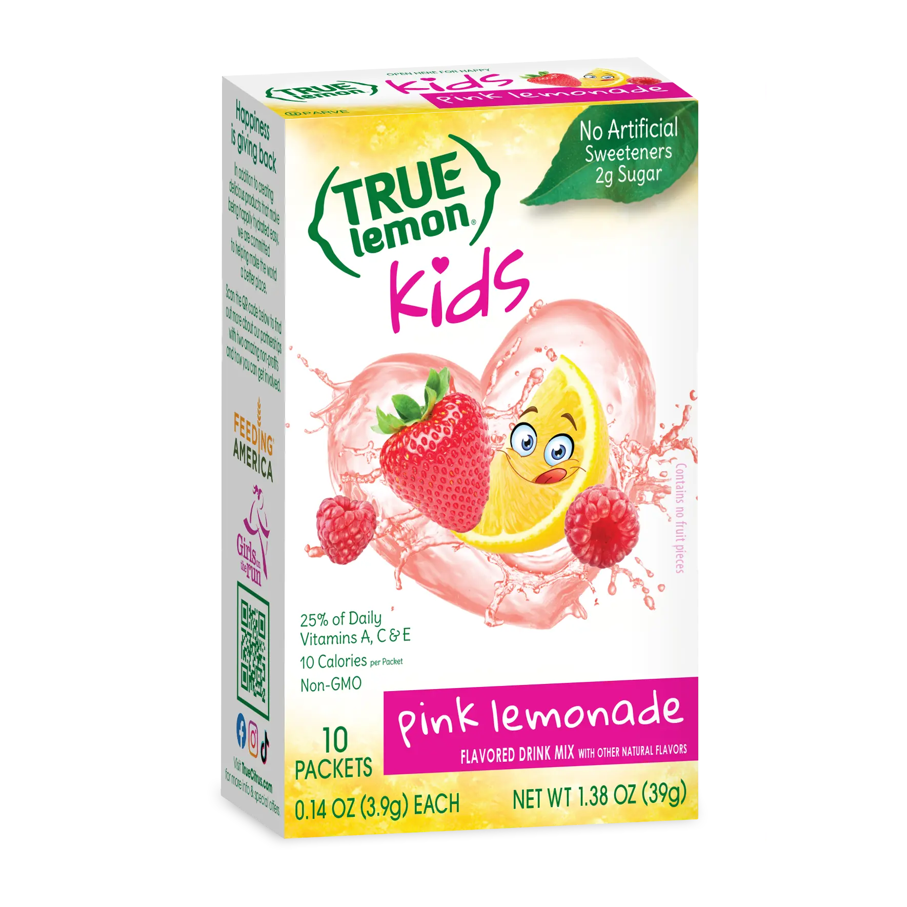 True Lemon Kids Pink Lemonade Drink Mix | 92% Less Sugar Than Juice | No Artificial Sweeteners | 10 Cal