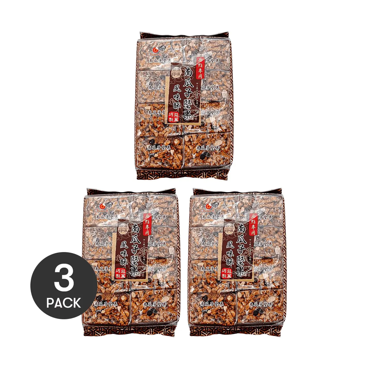 QIAOYI 3 Pack Taiwanese Pumpkin Seed Sachima Snacks, 400g Each - Crispy Nougat Candy Bites
