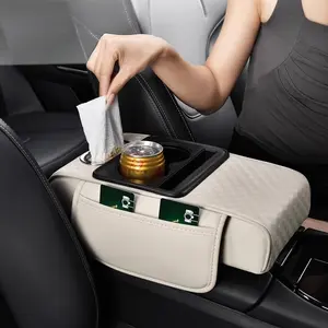 2025 New Four - Season Universal Embossed Four - in - One All - Leather Car Central Armrest Box Pad, Heightening Pad, Wear - Resistant Protective Cover, Car Interior Accessory