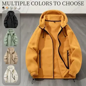 Men's Polar Fleece Outdoor Warm Jacket with Hood Autumn/Winter 2025 New Style Multiple  Menswear Hoodie Coats Stylish Tops Beige collar coat casual outdoor daily wear fleece-lined men outerwear top warm clothes coats  winter jacket