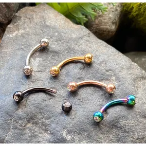 5pc Bulk Pack Five Colors Ion Plated Steel Gem Eyebrow Rings 16g Body Jewelry