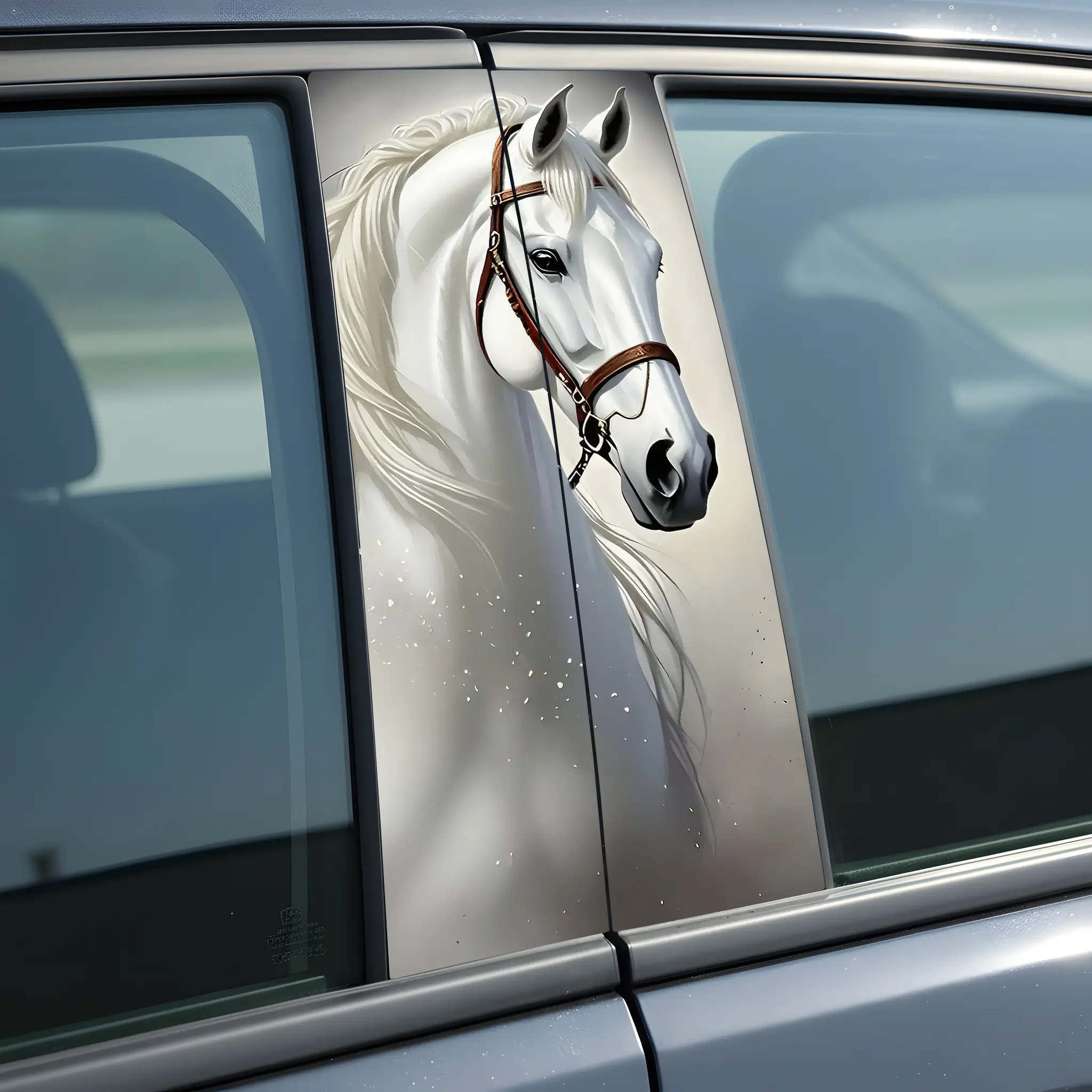 Sturdy Generic White Horse Stick-On Car B-Pillar Sticker - Durable Vinyl Decal, Easy Application, Unique Look, Aesthetics Boost, Automotive Exterior Animal Motif Decoration