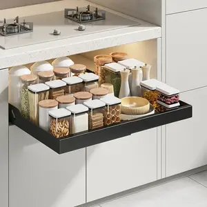 Multifunctional Storage Box Drawer Organizer Storage Rack Adjustable for Kitchen Utensils Open Cabinet Storage for Kitchen Utensils Seasoning Bottles Easy to Clean Reasonable Use of Space Drain