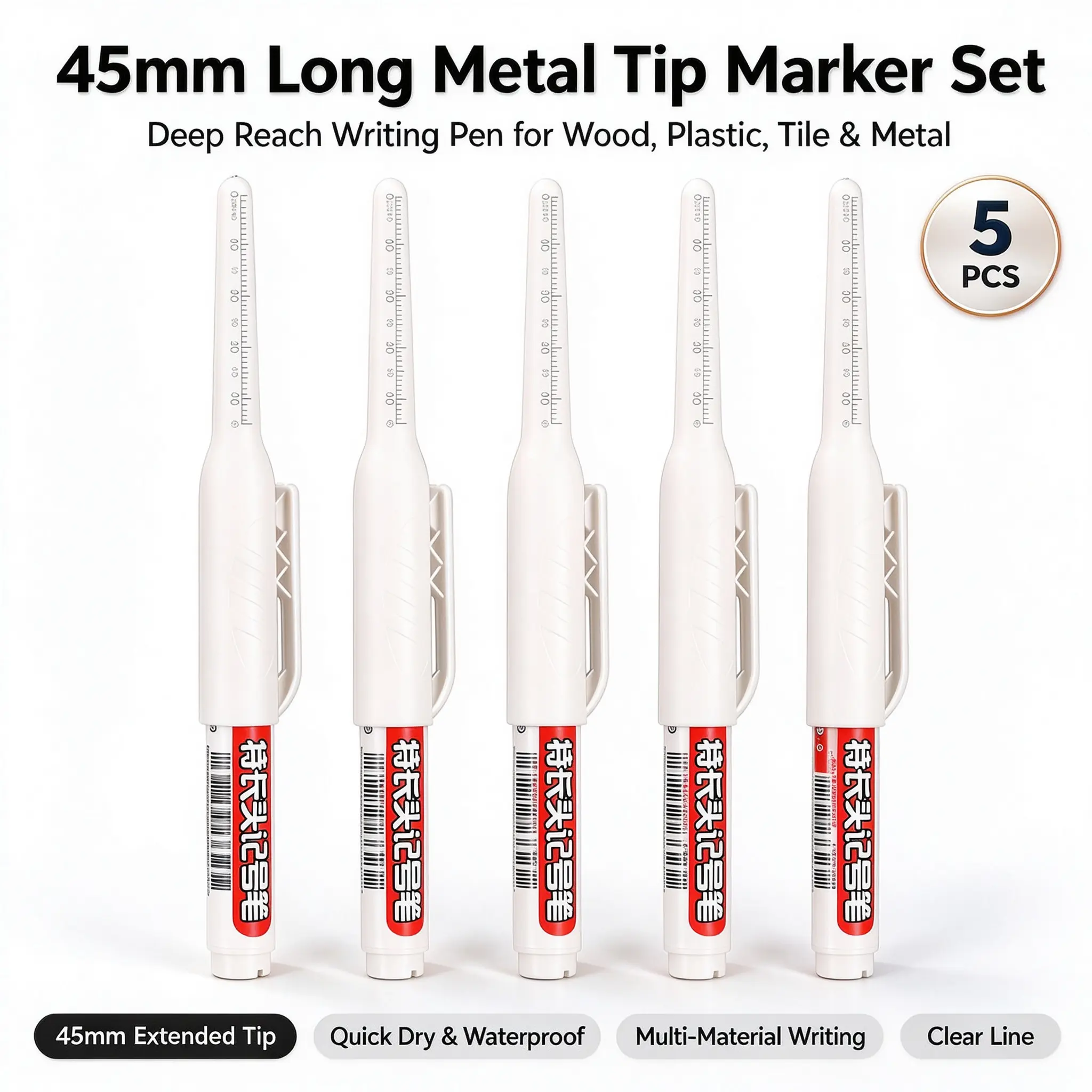 45mm Long Nib Marker Pen, Must-Have Home Toolbox Marker, Fine Tip Paint Marker for Metal Pipe, Wood Repair, Tile Drilling & Home Improvement Projects