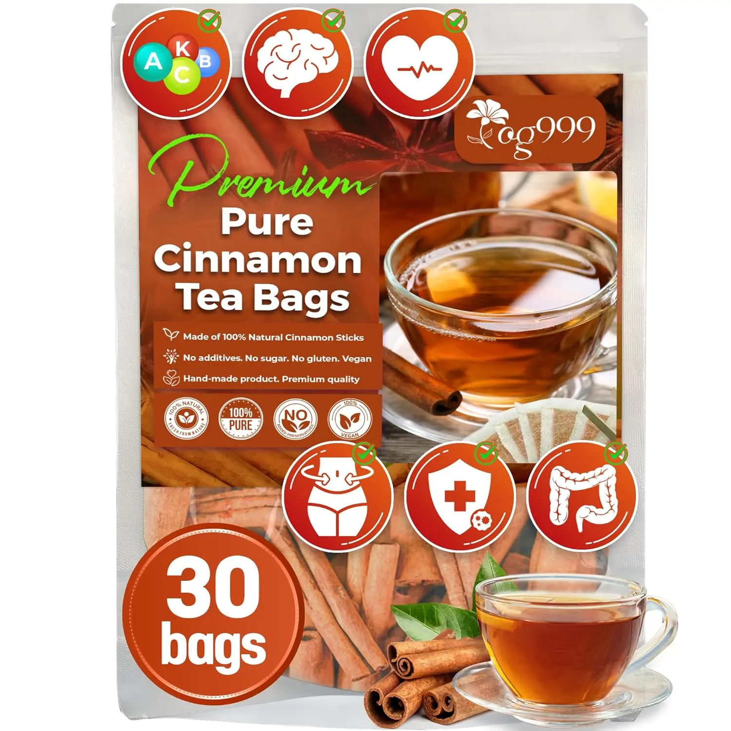 Special Cinnamons Tea, 100% Natural & Pure Ceylon Cinnamons. 30 count Cinnamons Herbal Tea. Cinnamons Stick Herbal Spice Beverage