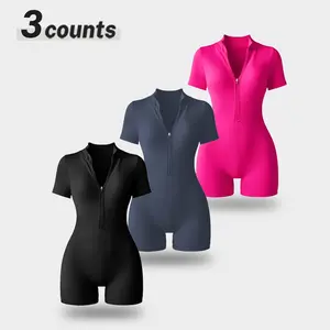 NVWA-Women's jumpsuit, V-neck zipper high elastic jumpsuit, comfortable, soft and breathable, abdominal elastic suitable for yoga fitness, sports jumpsuit Sculpted Impact Shorts Set