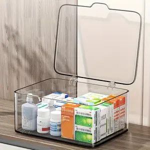 Large Capacity Flip Lid Medicine Box, Transparent Desktop Storage Box, Clear Plastic Boxes, Dustproof Organizer, Multi-Functional for Cosmetics, Beauty Supplies Organizer, Jewelry, Office Supplies