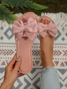 Women's Bowknot Design Slides Sandals, Casual Comfortable Slide Sandals for Beach, Fashionable Shoes for Daily Wear, Girl, Bow Decor Sandals
