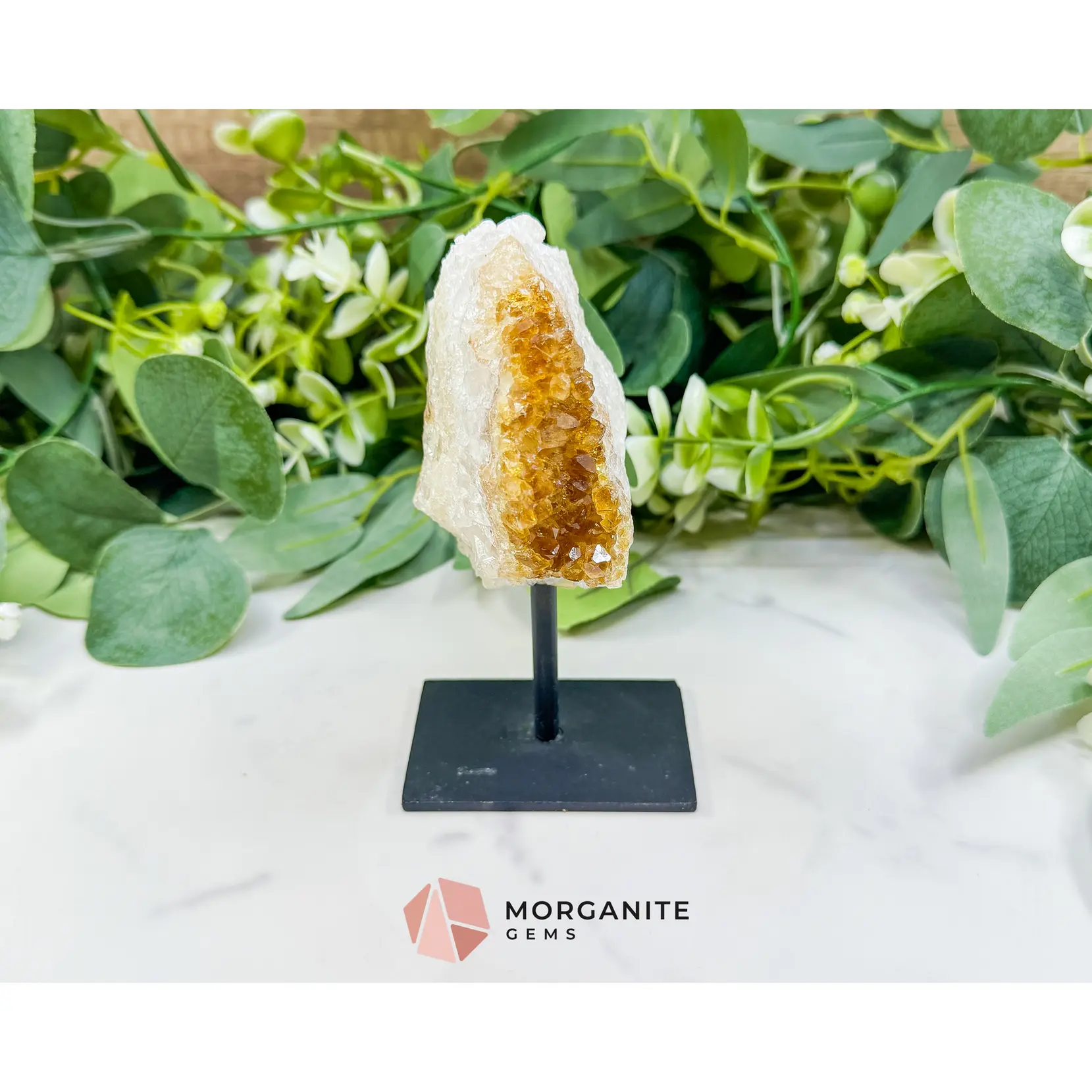 Raw Citrine on Metal Stand – Natural Healing Crystal for Abundance, Positivity & Energy
