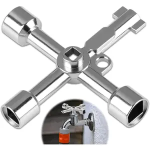 Electrical Cabinet Key, 4 Way 4 IN 1 Utilities Key Multifunctional Polished Triangle\/Square\/Panel Cross Key for Faucet, Gas Meter, Valve, Spigots Electrical Cabinet Plumbing Plumber Opening (Silver)